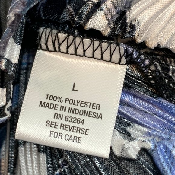 Roz & Ali Textured Floral Sleeveless Blouse Gold Chain Neckline Large Blue Black - Picture 13 of 15